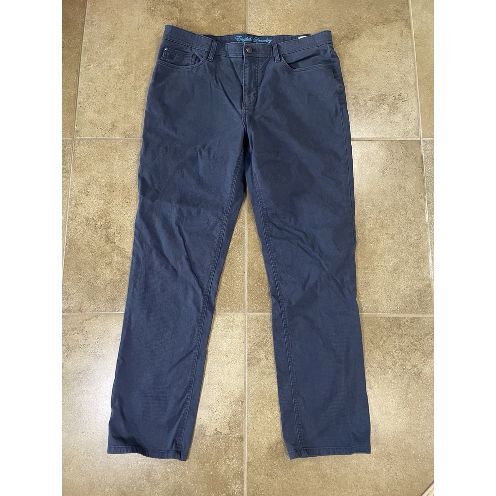 English Laundry Pants Mens 36x32 Navy Blue Slim Straight Leg Stretch Chino Twill